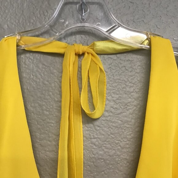 Mac Duggal NWT Asymmetrical Hem Halter Gown Long Dress Yellow Women's Size 12 - Picture 8 of 16